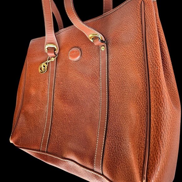 Vintage 1990s Marie Claire Cognac Leather Shoulder Tote Bag w/ Gold Hardware - Picture 5 of 14